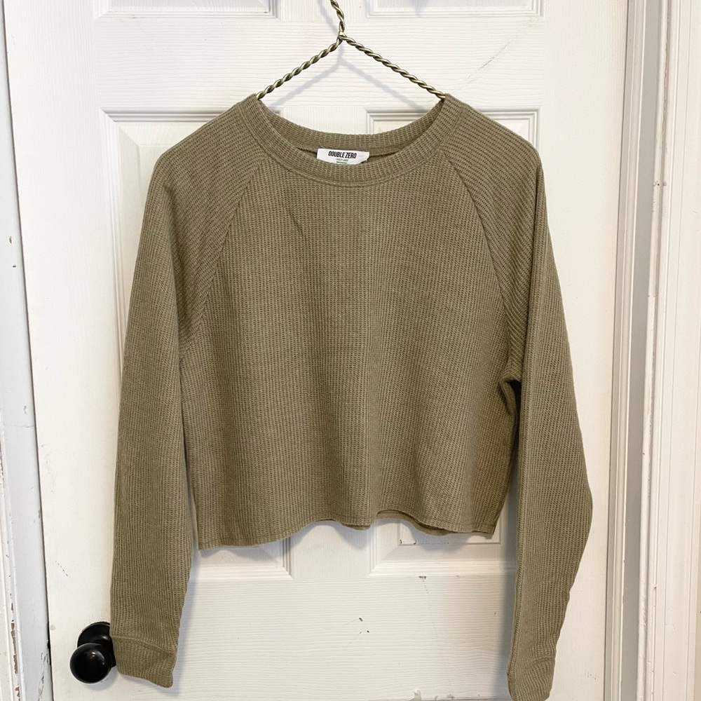 New DOUBLE ZERO stay easy raglan long sleeve cropped lightweight sweater Sz L